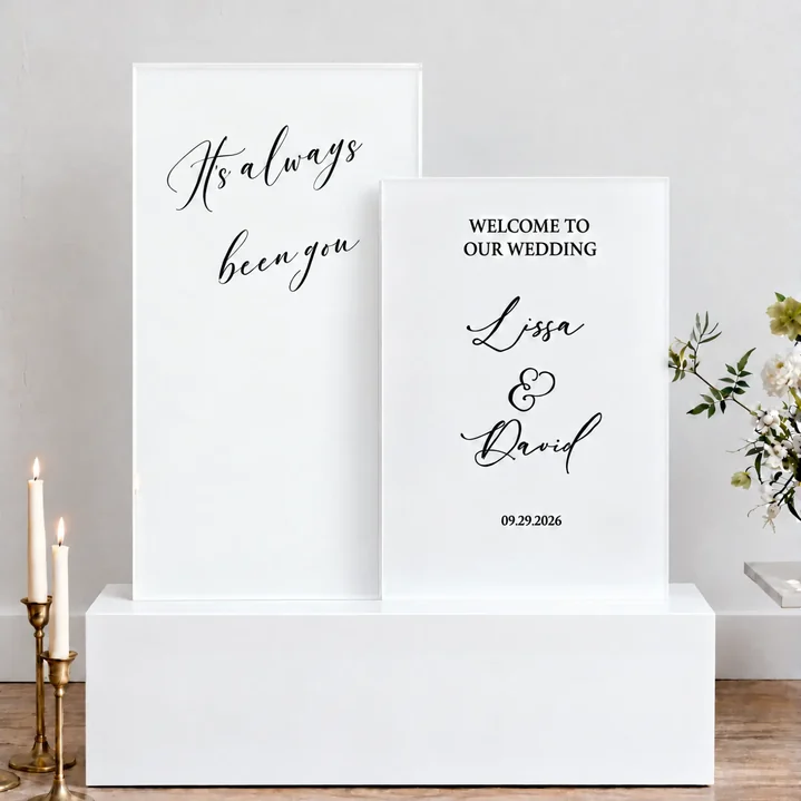 Double Acrylic Welcome Sign - White Box with a white large panel and white small panel.