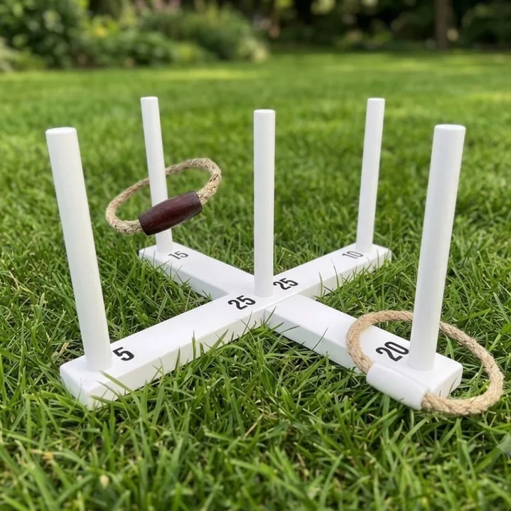 White Ring Toss rental set on a lawn for a Miami wedding reception and outdoor event.