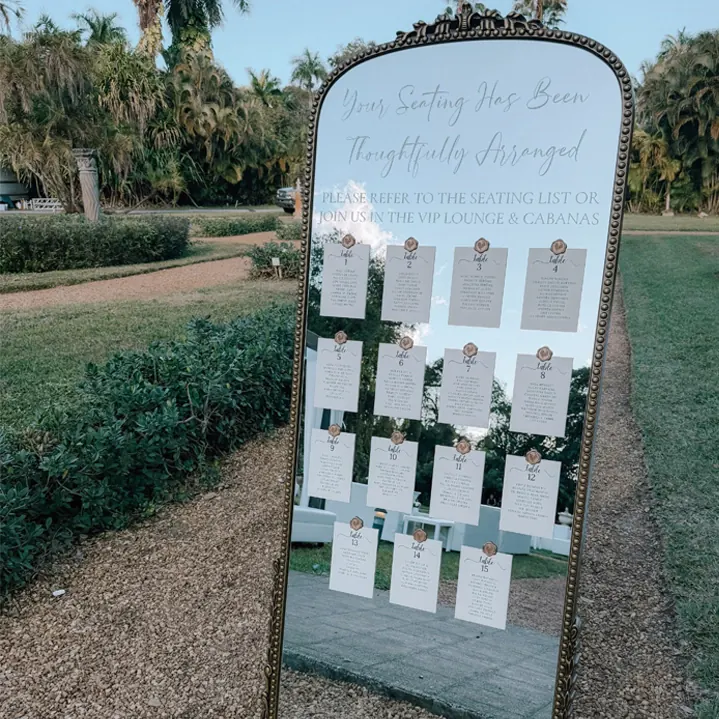 Gold Timeless Seating Chart wedding rental collection in Miami