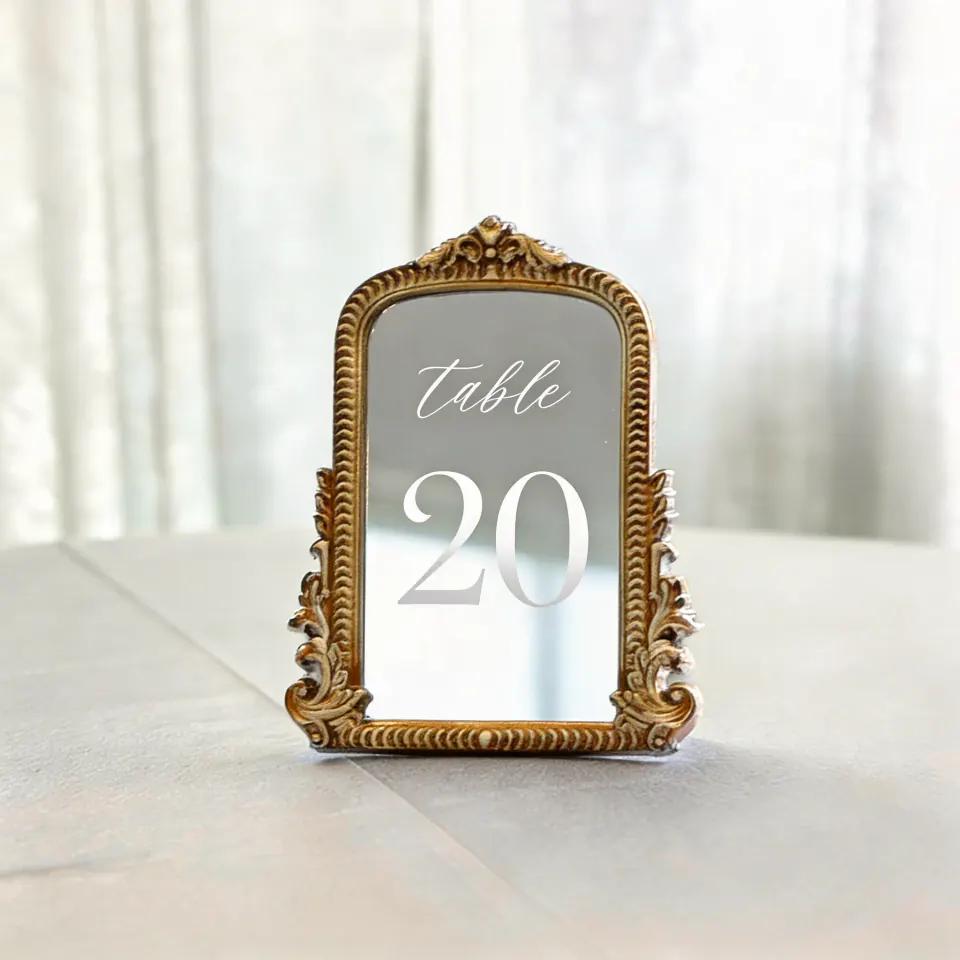 Vintage Mirror Table Number wedding rental collection in Miami