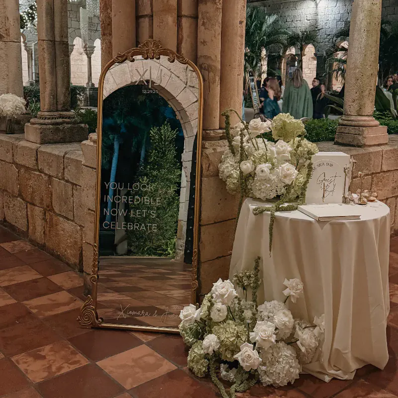 Vintage Welcome Mirror wedding rental collection in Miami
